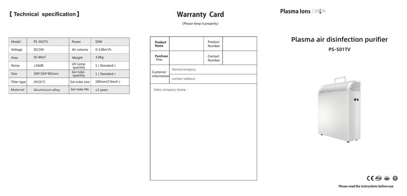 Plasma Ions PS-501TV quick start guide