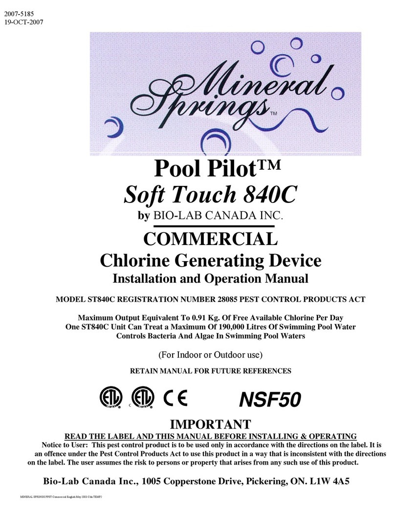 BIO-LAB CANADA Mineral Springs Pool Pilot Soft Touch 840C Installation and operation manual BIO-LAB CANADA Mineral Springs Pool Pilot Soft Touch 840C Installation and operation manual