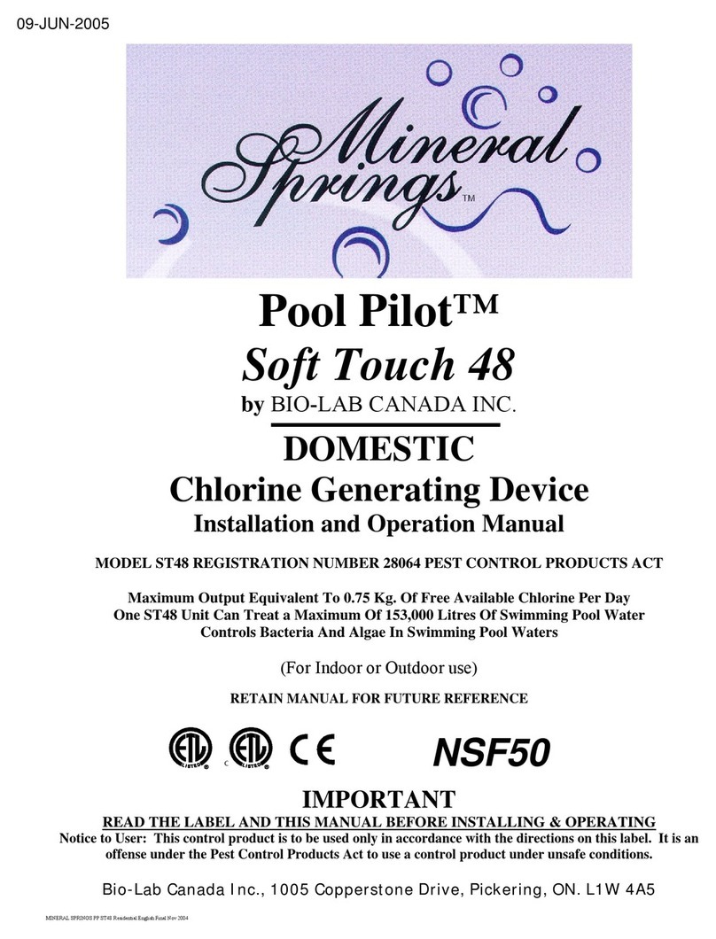 BIO-LAB CANADA Mineral Springs Pool Pilot Soft Touch 48 Installation and operation manual BIO-LAB CANADA Mineral Springs Pool Pilot Soft Touch 48 Installation and operation manual