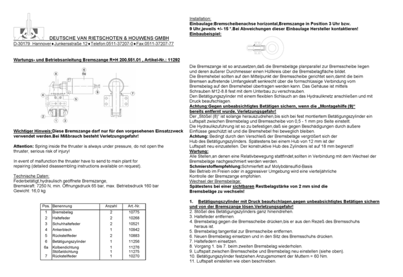 DEUTSCHE VAN RIETSCHOTEN & HOUWENS R+H 200.551.01 Maintenance and operating manual DEUTSCHE VAN RIETSCHOTEN & HOUWENS R+H 200.551.01 Maintenance and operating manual