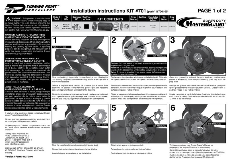 Turning Point Propellers 701 installation instructions Turning Point Propellers 701 installation instructions