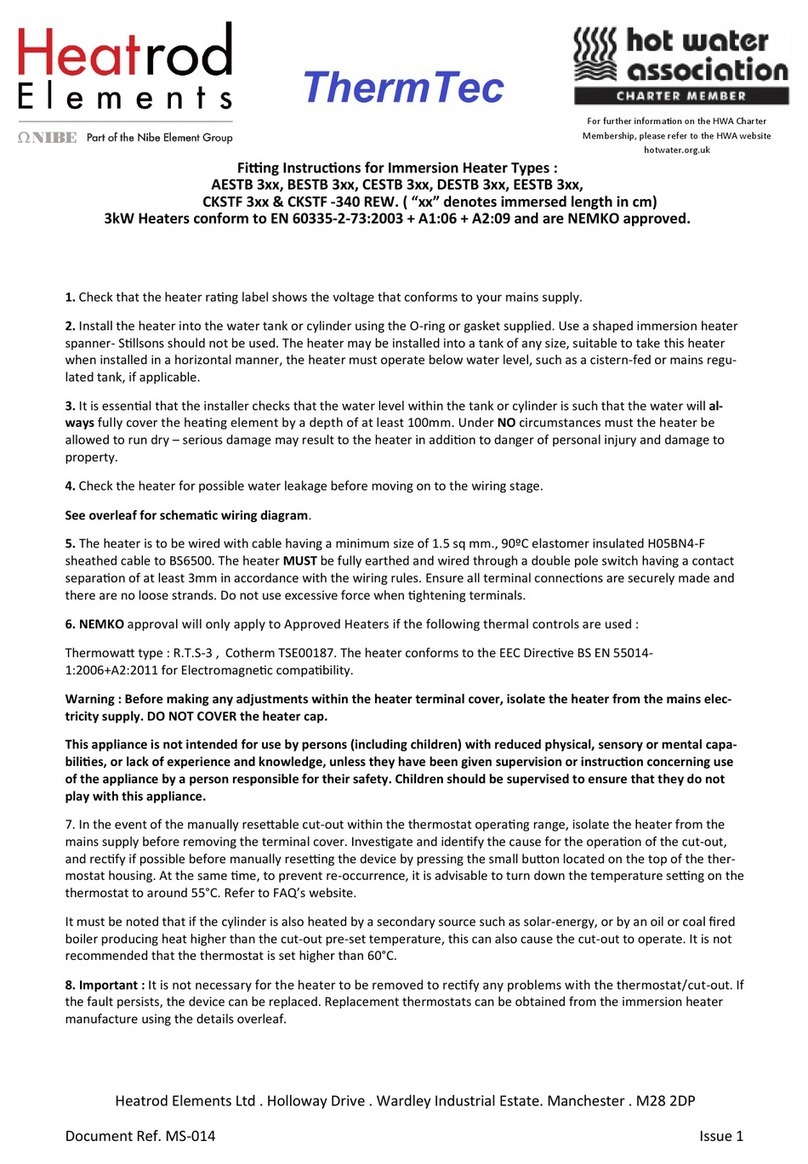 Heatrod Elements ThermTec AESTB 3 Series Fitting instructions