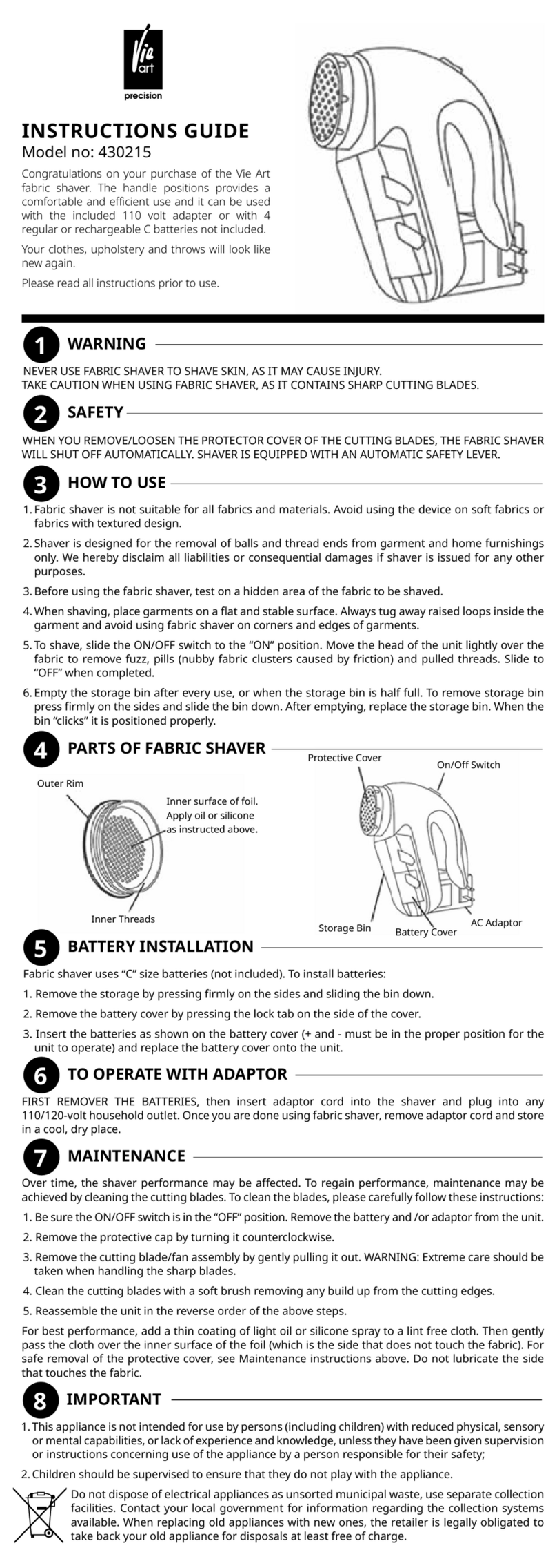 Vie Art 430215 Instruction guide