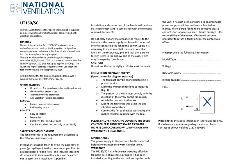 National Ventilation UT150/SC manual