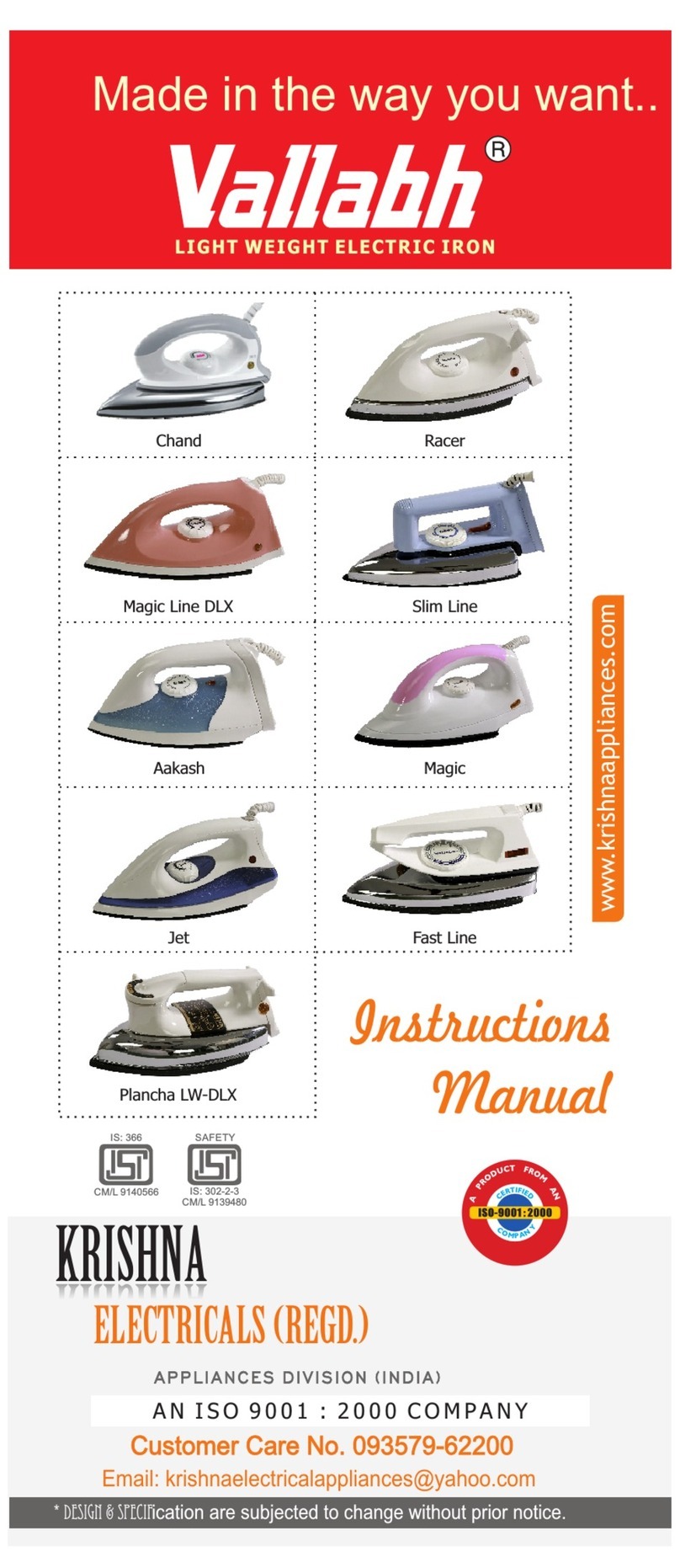 VALLABH Chand instruction manual