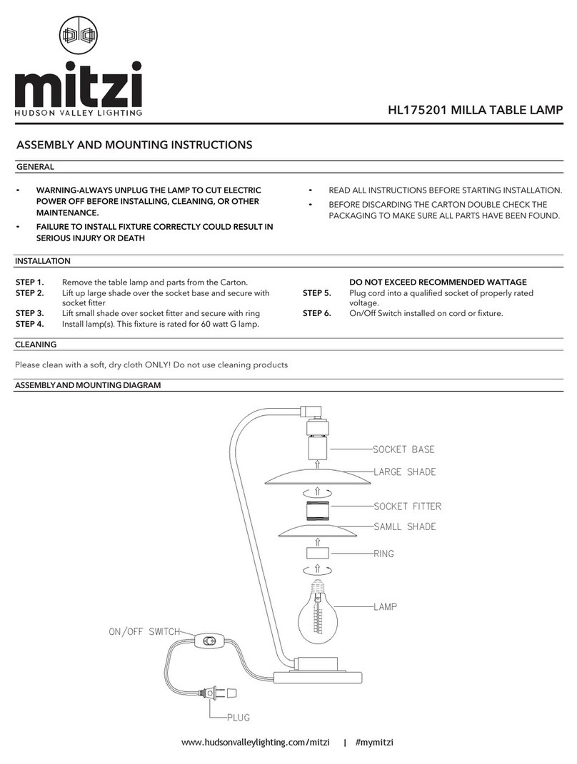 HUDSON VALLEY LIGHTING mitzi MILLA HL175201 Assembly and mounting instructions