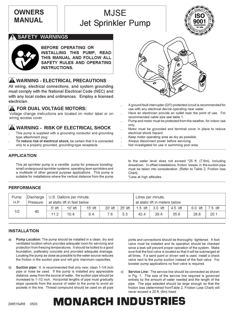 Monarch Industries MJSE owner's manual Monarch Industries MJSE owner's manual