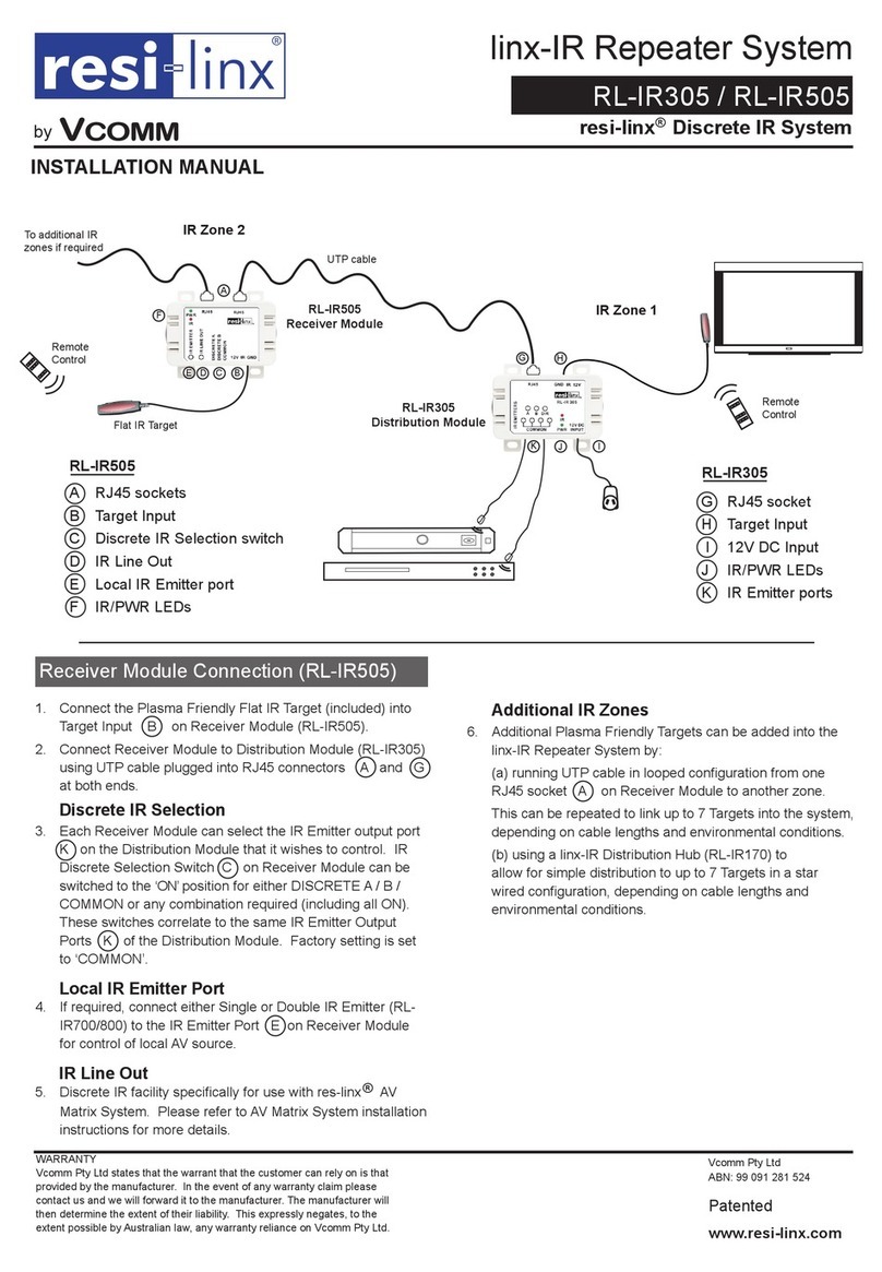 Vcomm resi-linx RL-IR305 installation manual