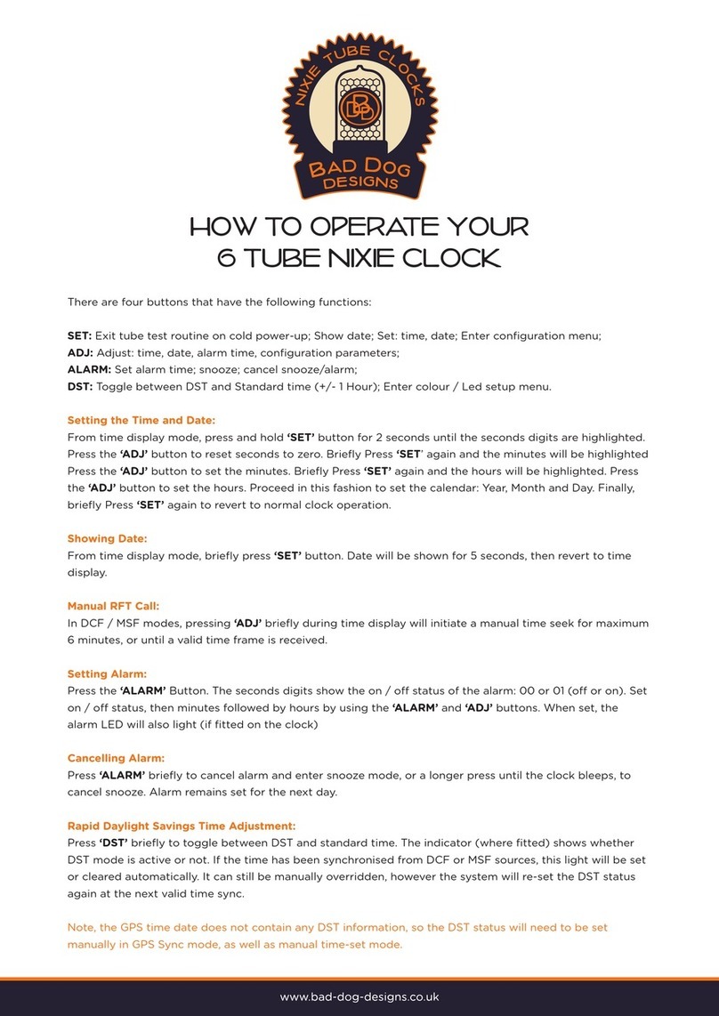 Bad Dog Designs Nixie Clocks 6 TUBE NIXIE CLOCK User manual