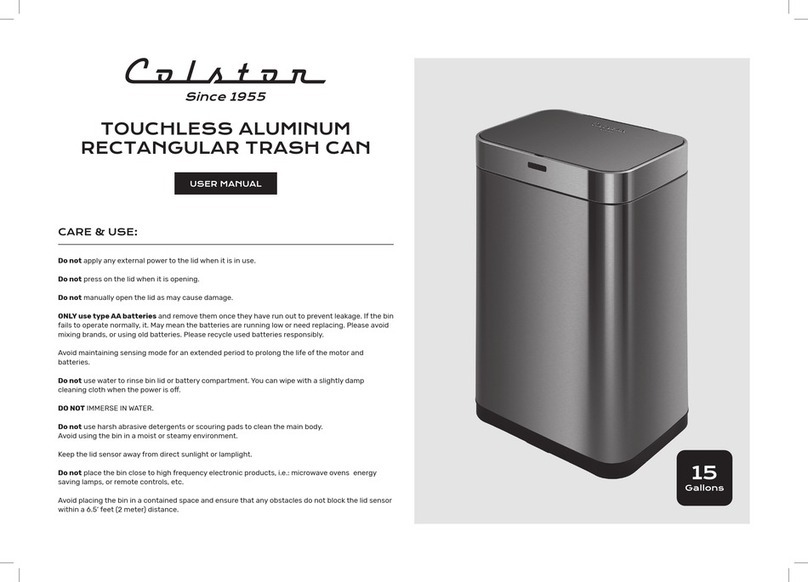 Colston TOUCHLESS ALUMINUM RECTANGULAR TRASH CAN user manual