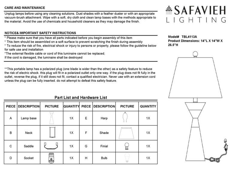 Safavieh Lighting TBL4113A quick start guide