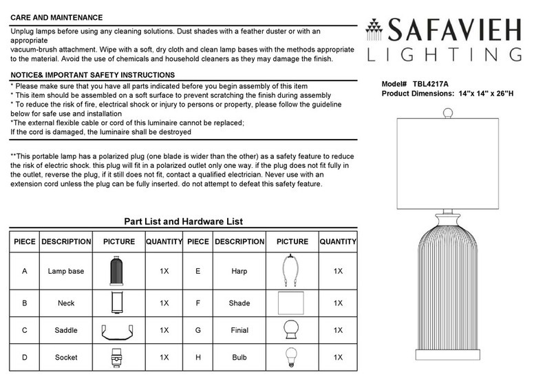 Safavieh Lighting TBL4217A quick start guide Safavieh Lighting TBL4217A quick start guide