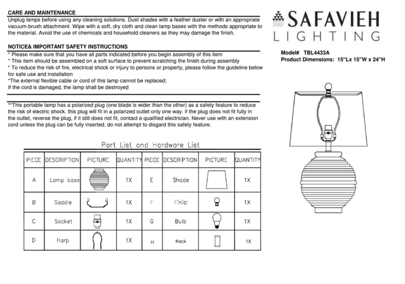 Safavieh Lighting TBL4433A quick start guide