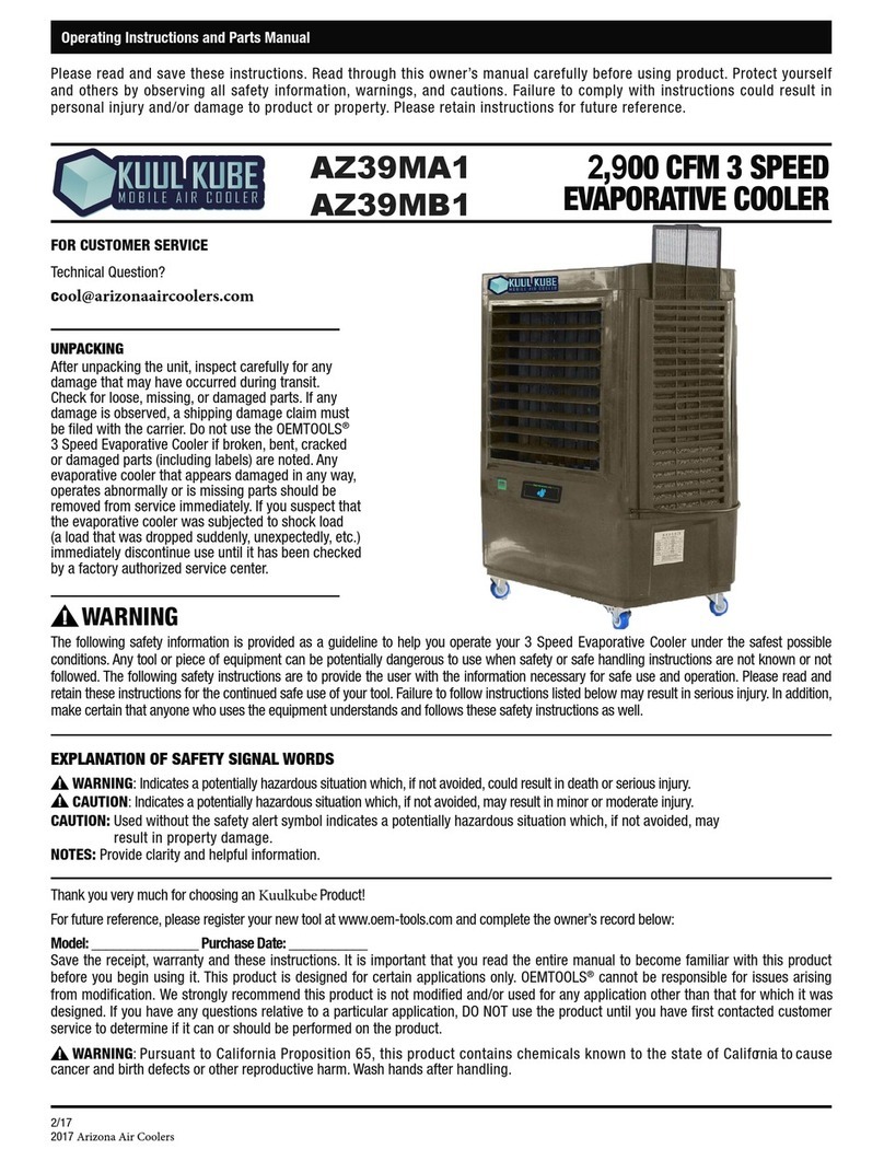 Arizona Air Coolers KUUL KUBE AZ39MA1 Operating instructions and parts manual