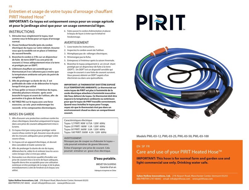 PIRIT Heated Hose PWL-03-12 Care and use