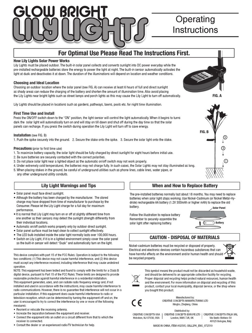 CREATIVE CONCEPTS Glow Bright Lily Lights operating instructions