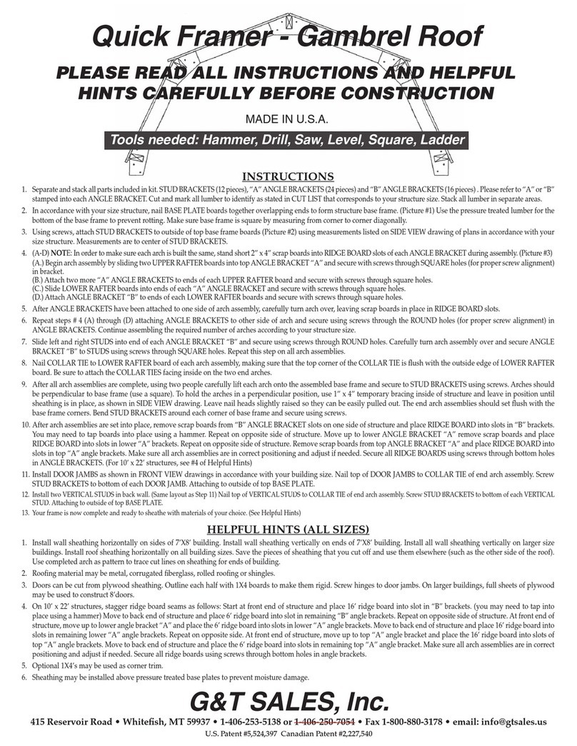 G&T SALES Quick Framer Gambrel Roof instructions