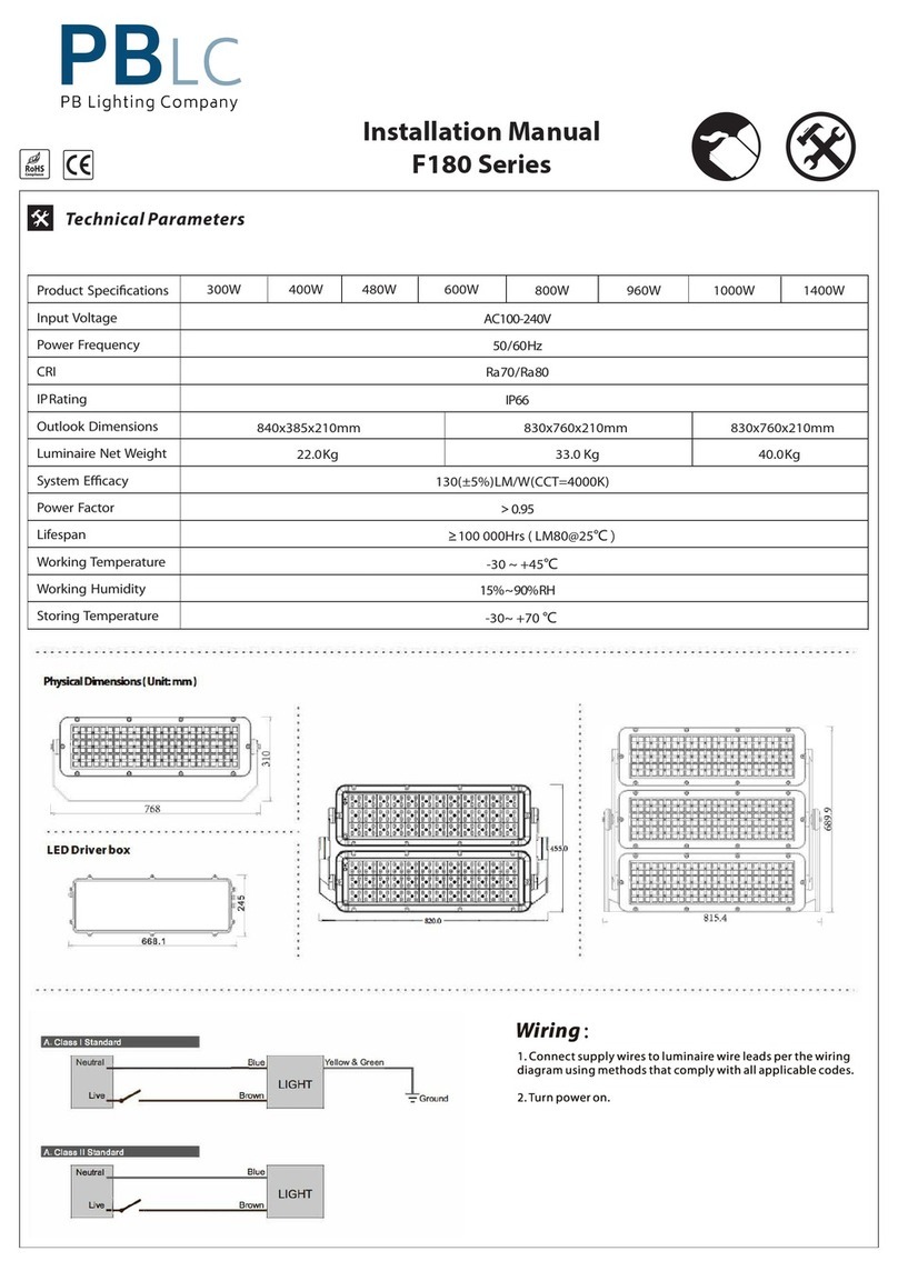 PB Lighting Company F180 Series installation manual PB Lighting Company F180 Series installation manual