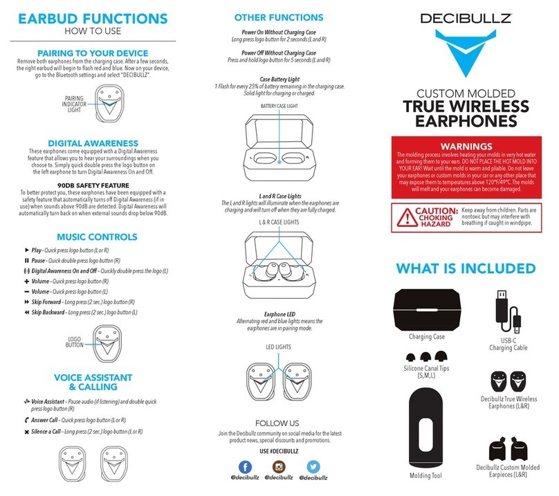Decibullz CUSTOM MOLDED TRUE WIRELESS EARPHONES manual