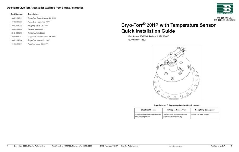 Brooks Automation Cryo-Torr 20HP Quick installation guide Brooks Automation Cryo-Torr 20HP Quick installation guide
