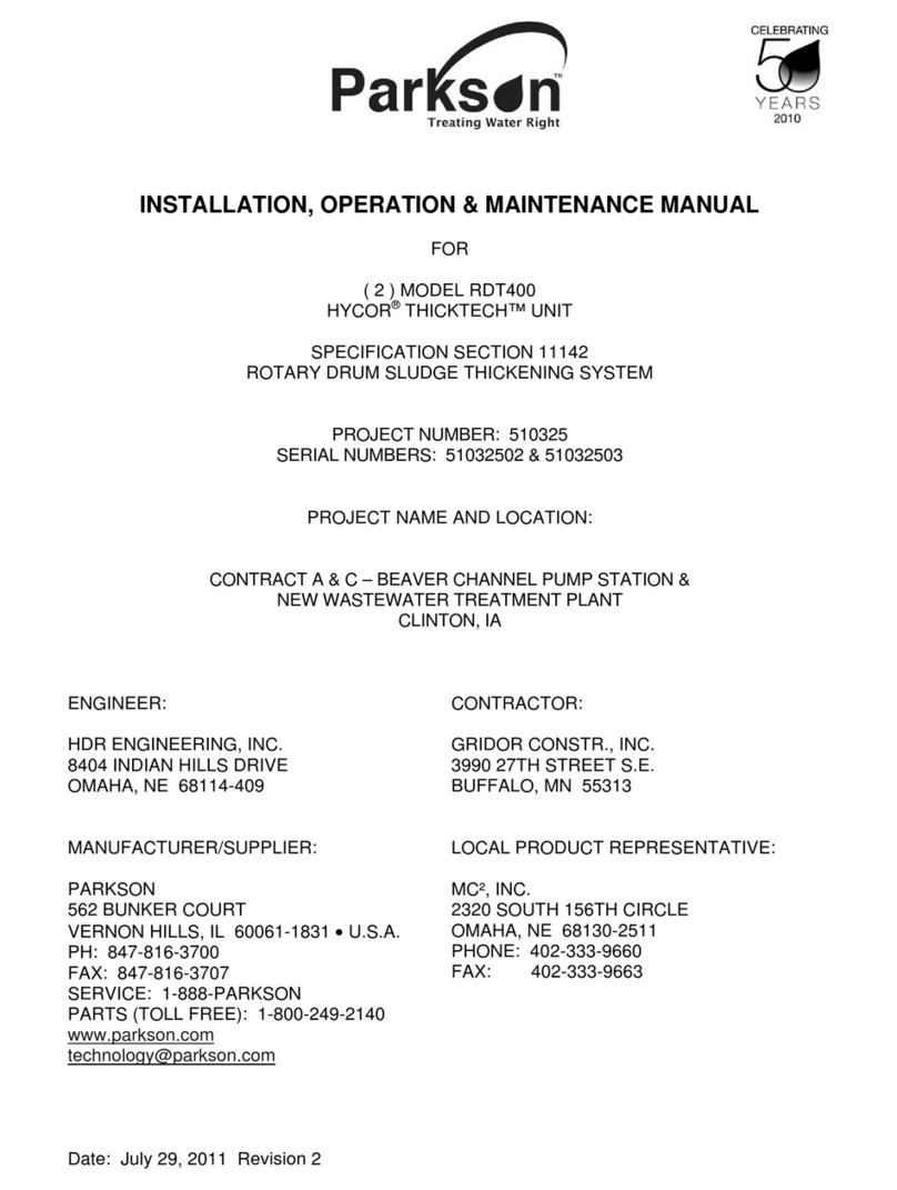 PARKSON Hycor ThickTech RDT400 Installation, operation & maintenance manual