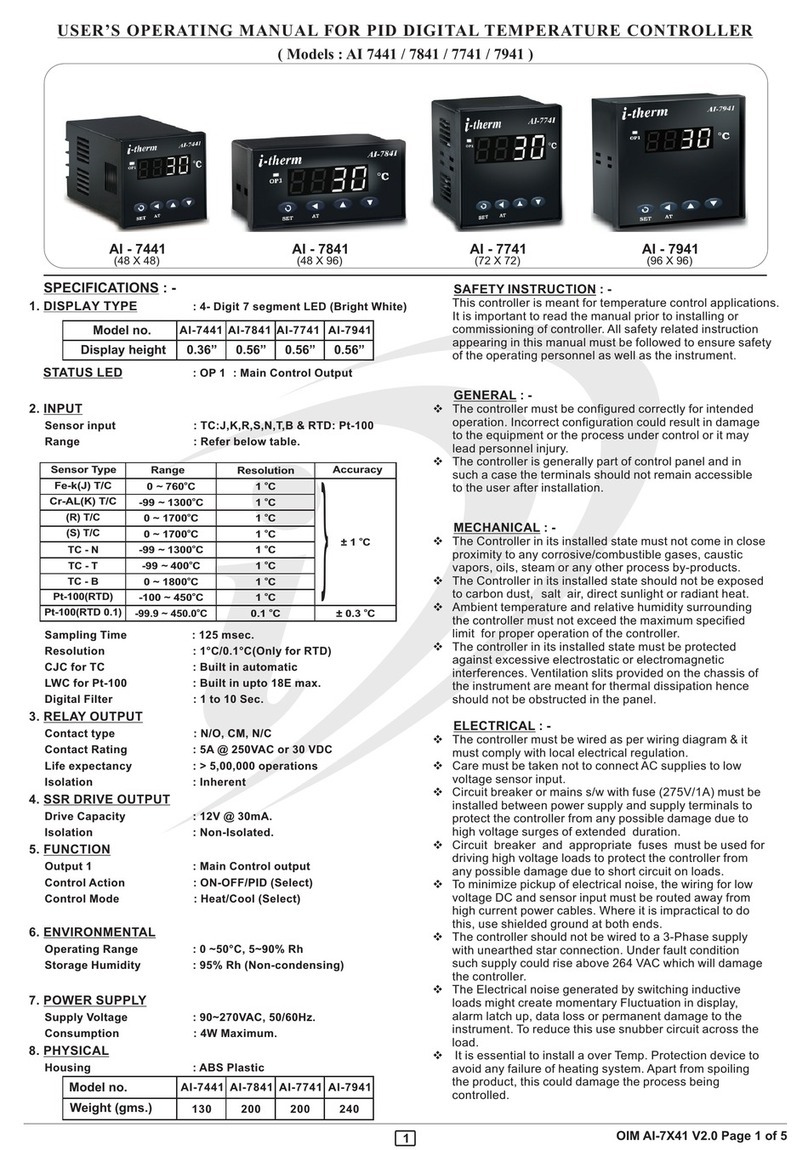 Innovative Instruments & Controls i-therm AI-7441 User's operating manual Innovative Instruments & Controls i-therm AI-7441 User's operating manual
