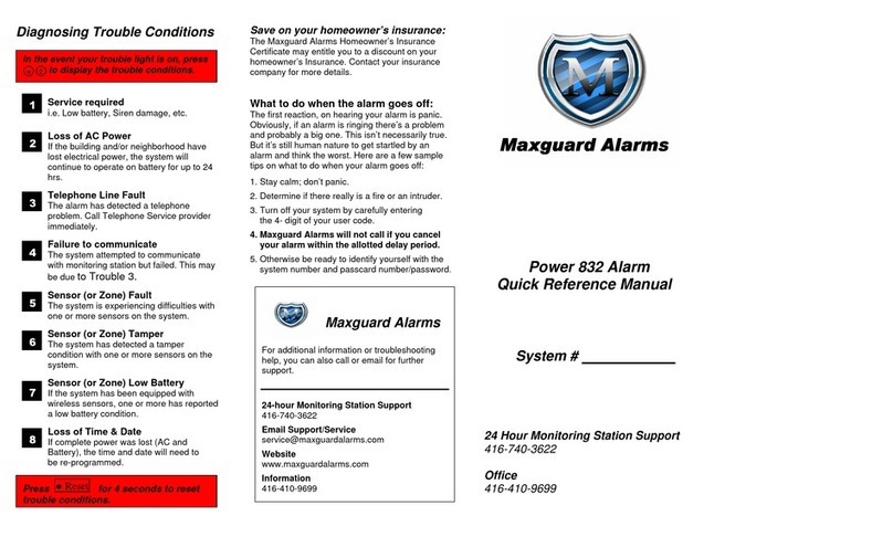 Maxguard Alarms Power 832 Quick reference manual