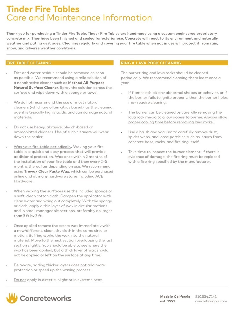 Concreteworks Tinder Fire Table Care and Maintenance Information