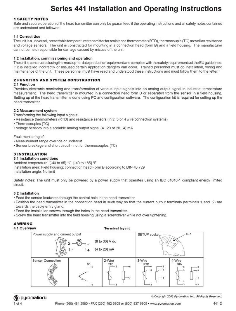 pyromation 441 Series Installation and operating instructions