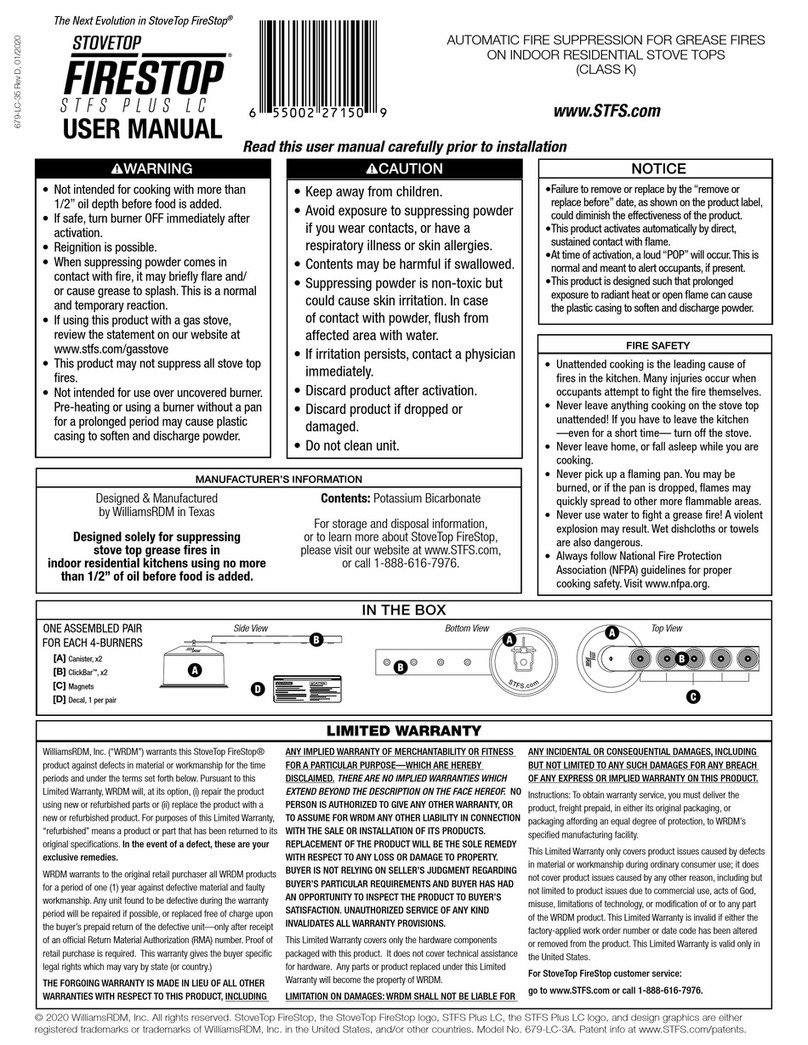 WilliamsRDM Stove Top Fire Stop STFS PLUS LC user manual