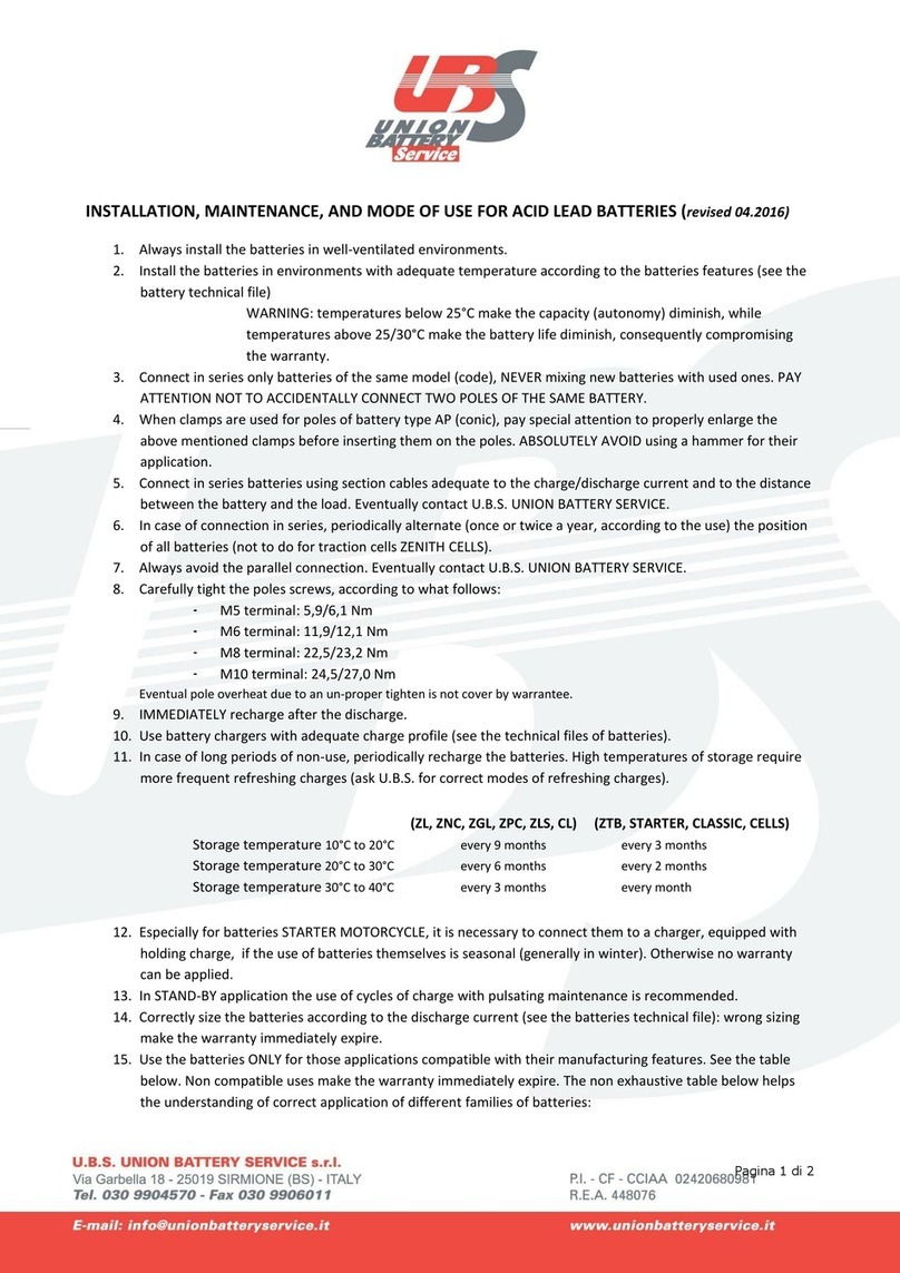 Union Battery Service ZGL Series Installations, Maintenance and Mode of Use
