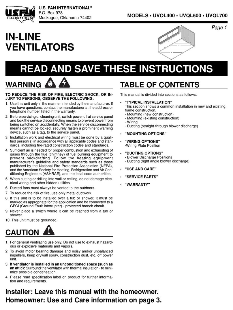 U.S. FAN UVQL400 User manual