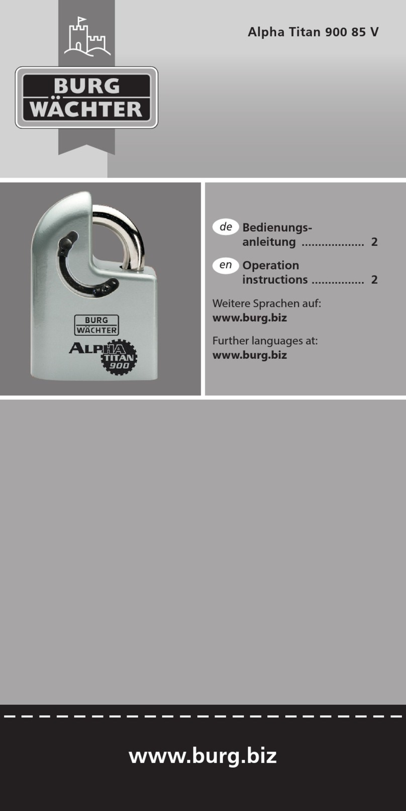BURG-WACHTER Alpha Titan 900 Operation instructions