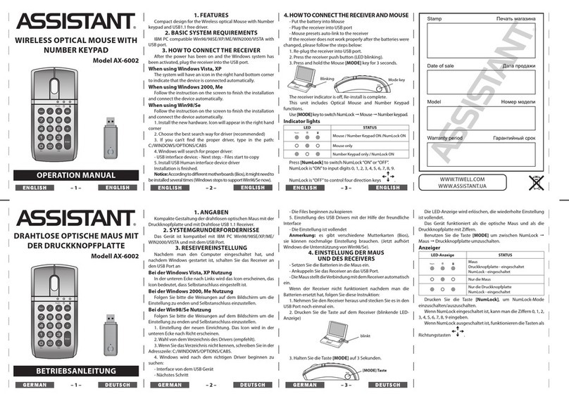 Assistant AX-6002 Operation manual