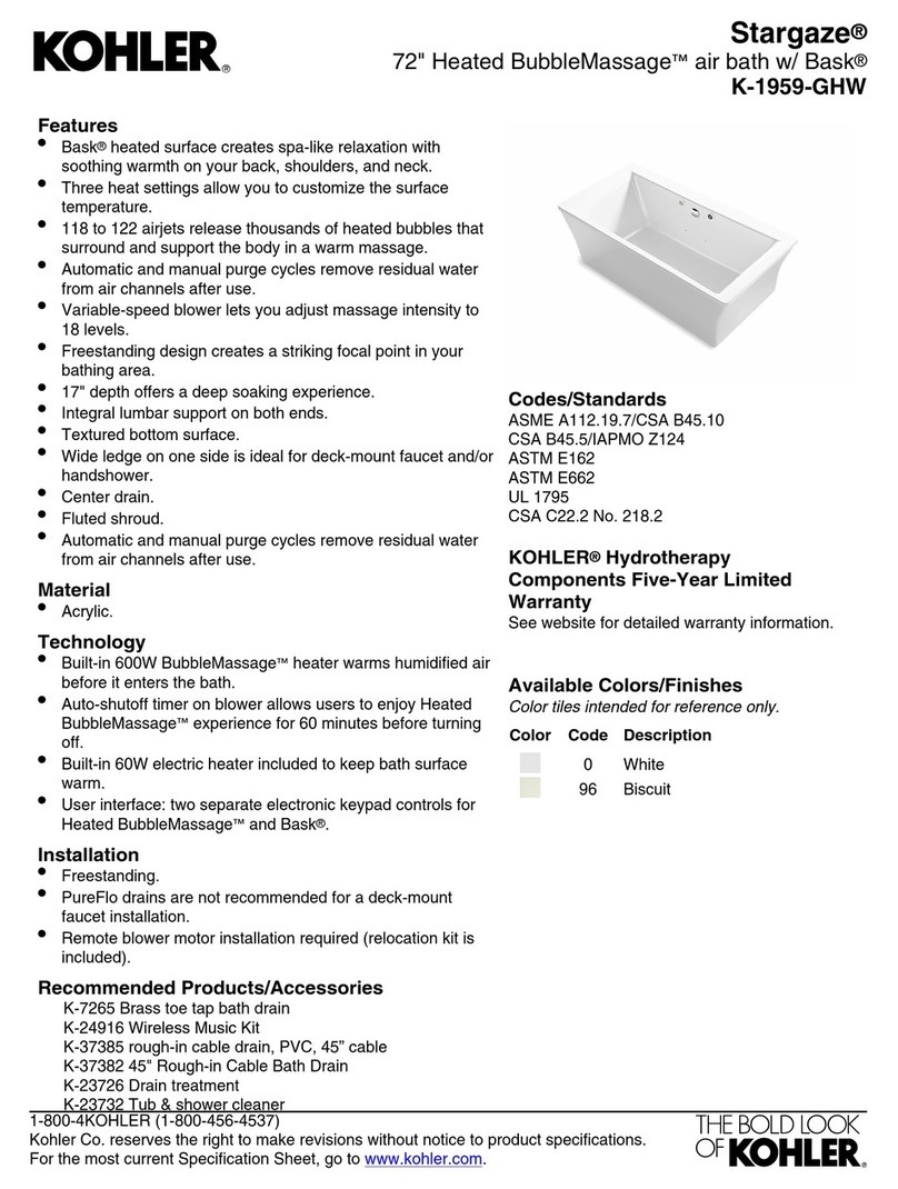 Kohler Stargaze BubbleMassage K-1959-GHW quick start guide