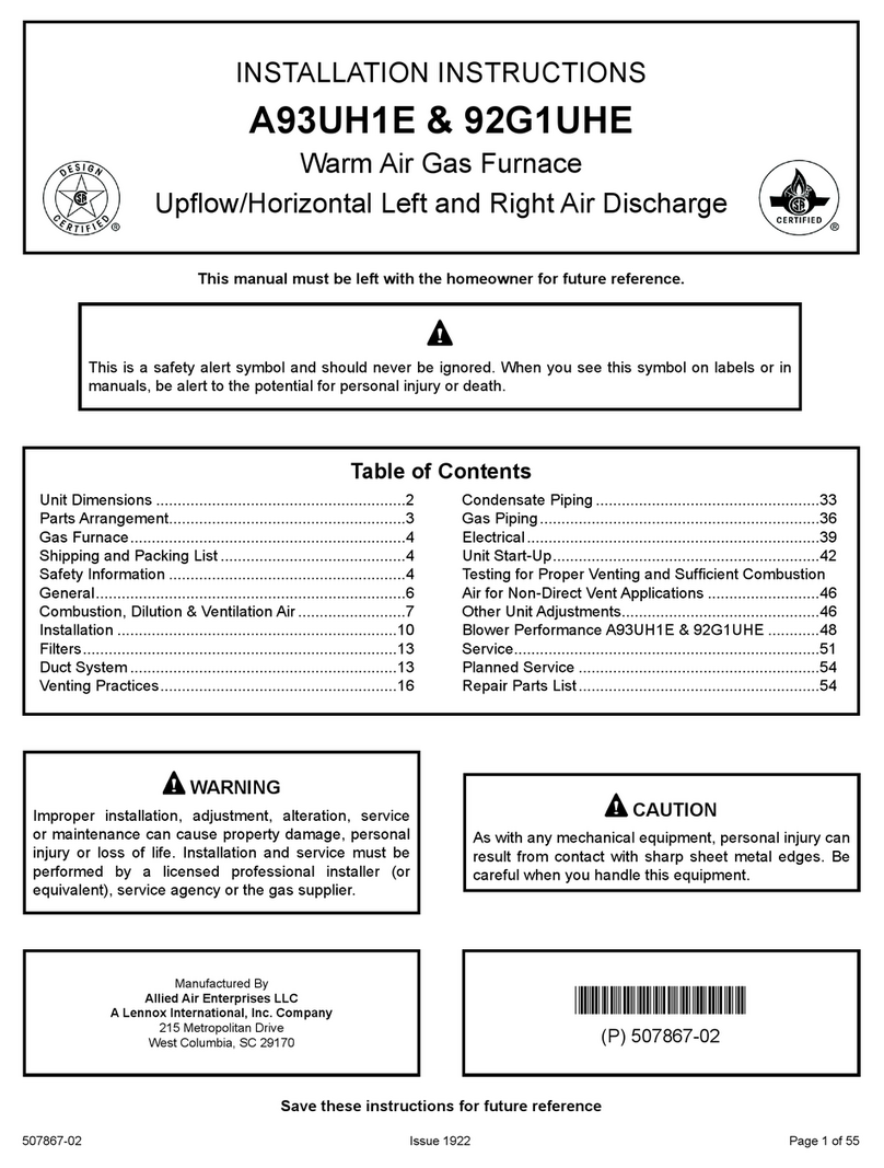 Lennox Allied Air A93UH1E User manual