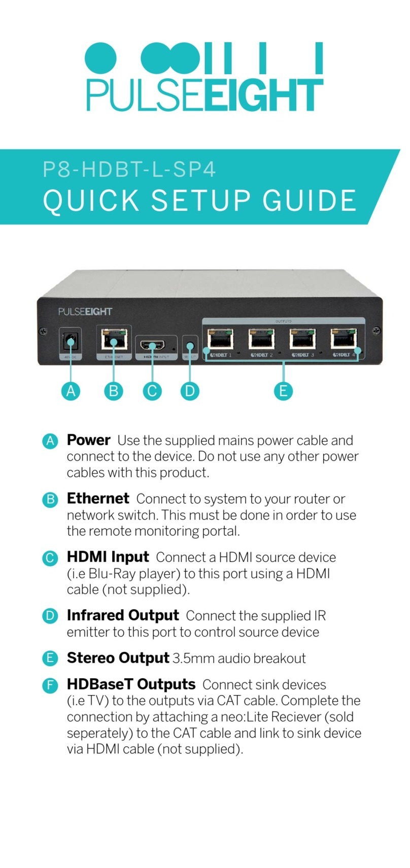 PULSEEIGHT P8-HDBT-L-SP4 Quick setup guide PULSEEIGHT P8-HDBT-L-SP4 Quick setup guide