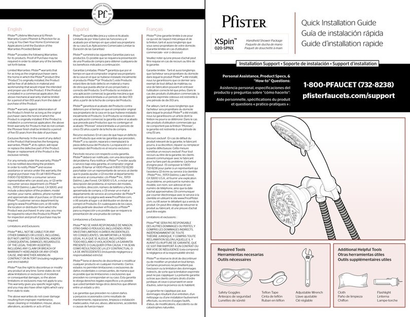 Pfister XSpin 020-SPNX Quick installation guide Pfister XSpin 020-SPNX Quick installation guide