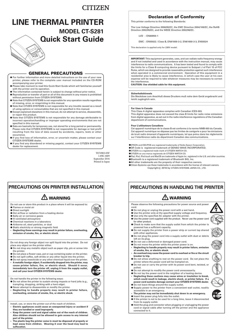 Citizen CT-S281 Series quick start guide