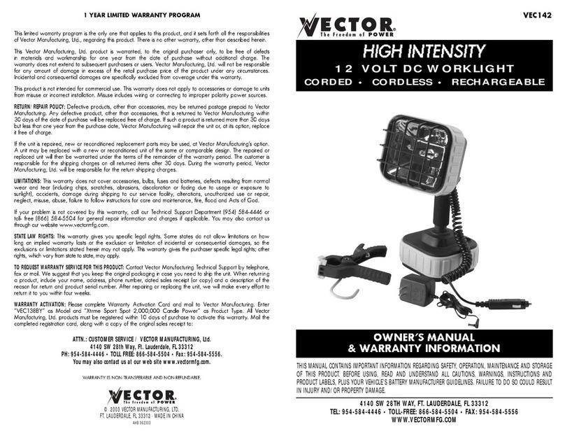 Vector VEC142 Owner's manual & warranty information