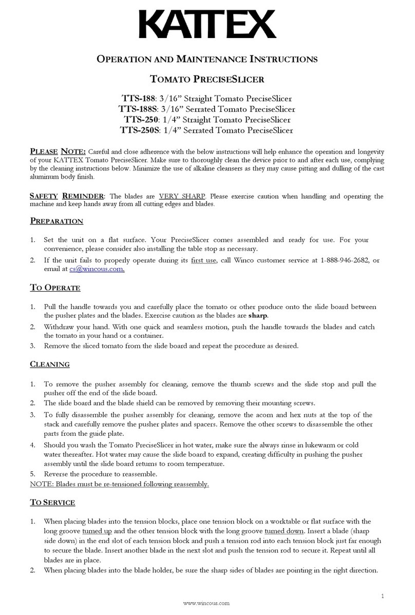 Winco TOMATO PRECISESLICER TTS-188 Operation & maintenance instructions