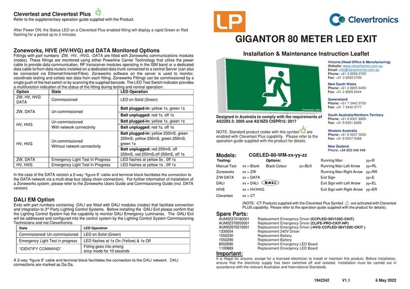 Clevertronics LP GIGANTOR 80 METER LED EXIT Installation and operating instructions