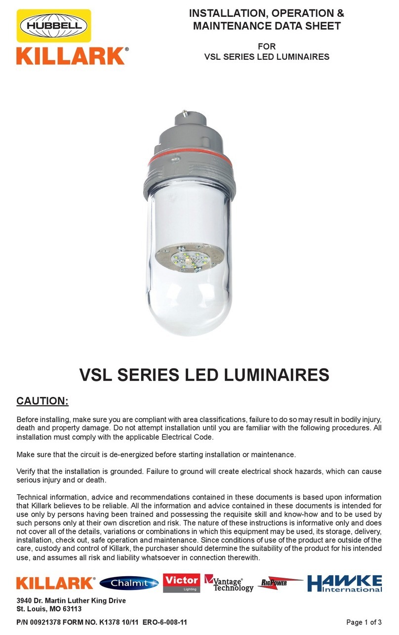 Hubbel KILLARK VSL Series INSTALLATION, OPERATION & MAINTENANCE DATA SHEET