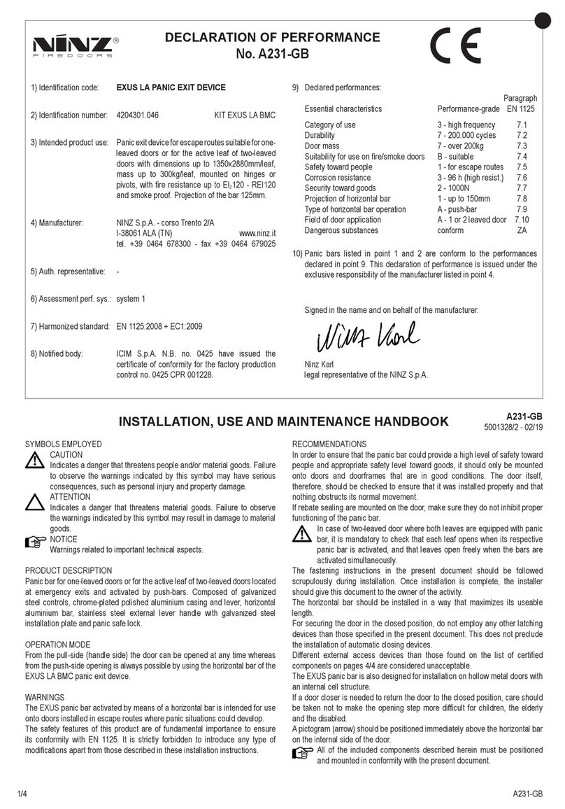 NINZ EXUS LA Installation, use and maintenance handbook
