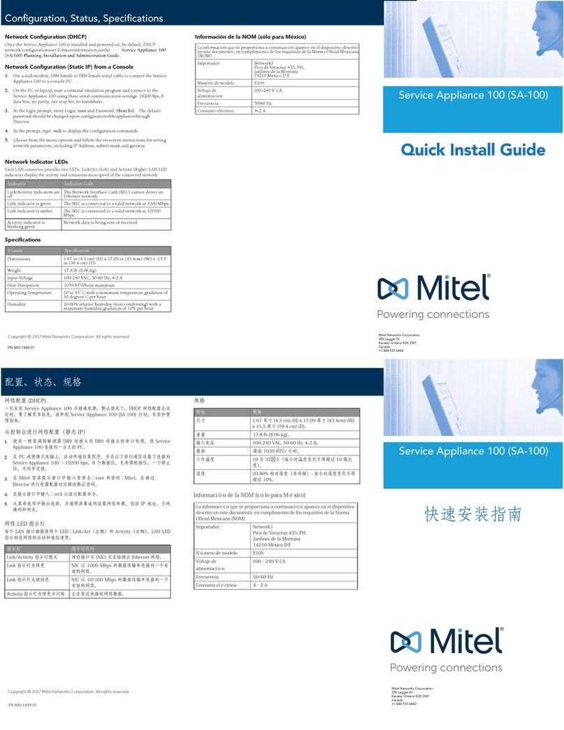 Mitel Service Appliance 100 User manual