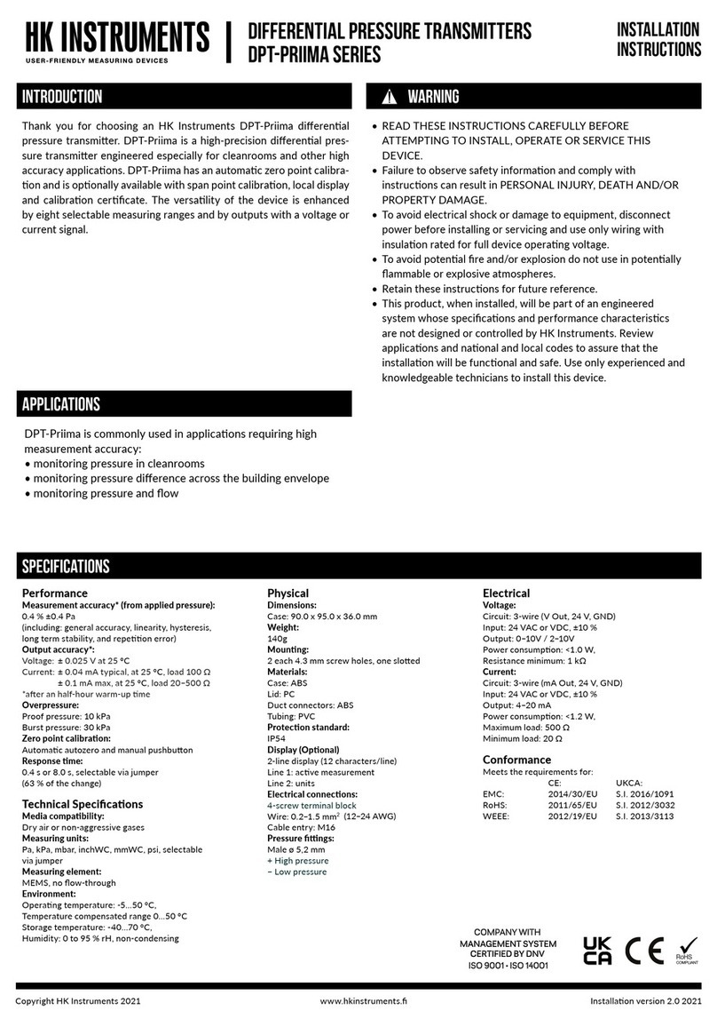 HK Instruments DPT-Priima Series installation instructions