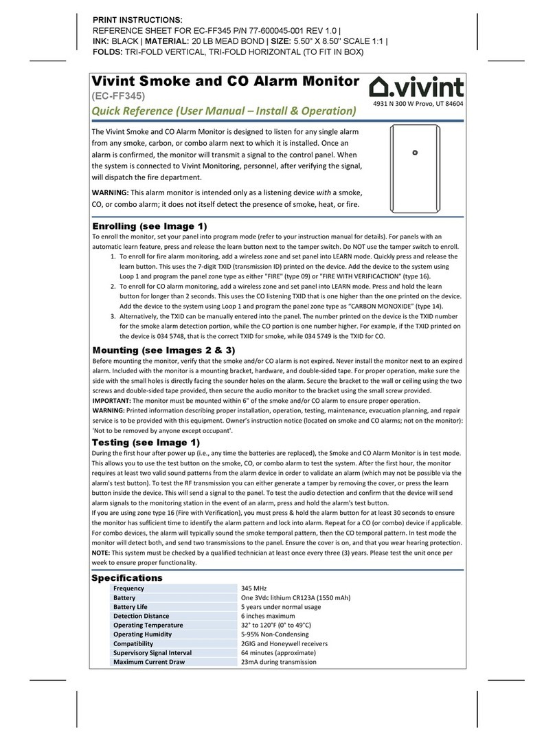 Vivint EC-FF345 quick reference