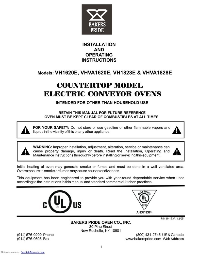 Bakers Pride VH1620E Installation and operating instructions