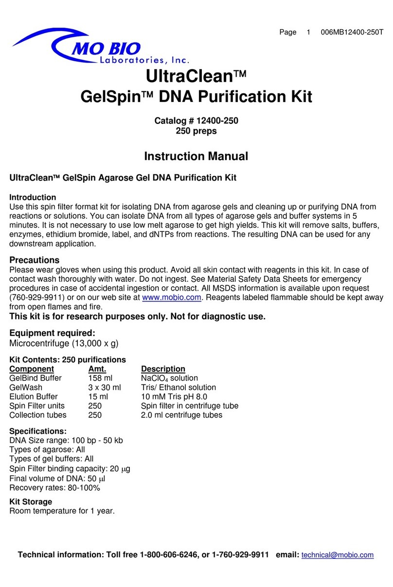 MO BIO Laboratories UltraClean GelSpin DNA instruction manual