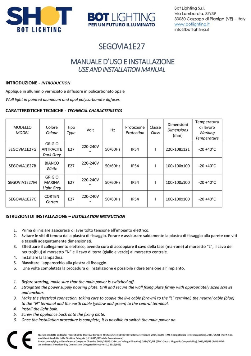 BOT LIGHTING SEGOVIA1E27 Technical specifications